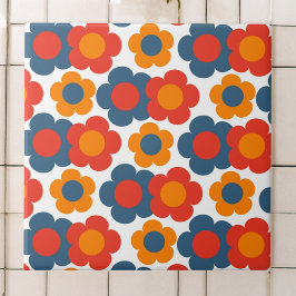 Preppy Blue Orange Hippie Flower Mönster Kakelplatta