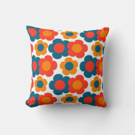 Preppy Blue Orange Hippie Flower Mönster Kudde