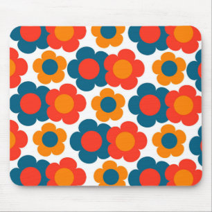 Preppy Blue Orange Hippie Flower Mönster Musmatta