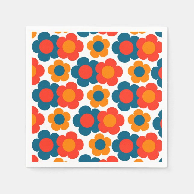 Preppy Blue Orange Hippie Flower Mönster Pappersservett (Framsidan)