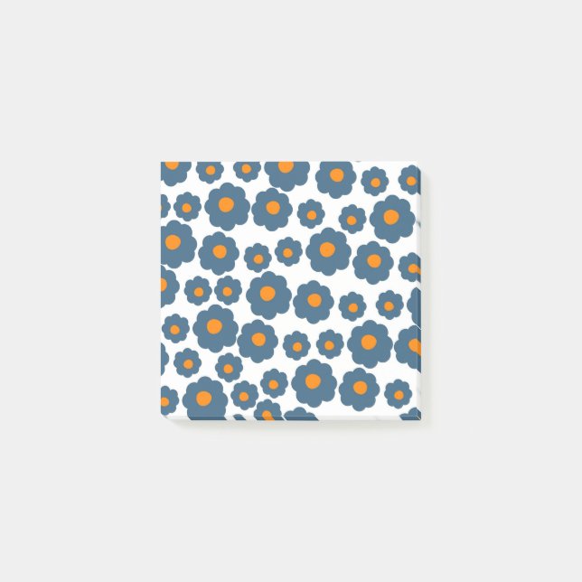 Preppy Blue Orange Hippie Flower Mönster Post-it Block (Framsida)