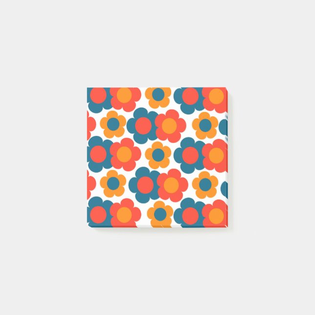Preppy Blue Orange Hippie Flower Mönster Post-it Block (Framsida)