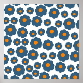 Preppy Blue Orange Hippie Flower Mönster Poster
