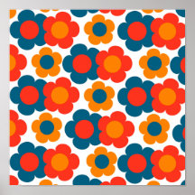 Preppy Blue Orange Hippie Flower Mönster