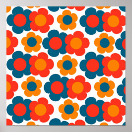 Preppy Blue Orange Hippie Flower Mönster Poster