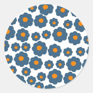 Preppy Blue Orange Hippie Flower Mönster Runt Klistermärke