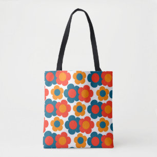 Preppy Blue Orange Hippie Flower Mönster Tygkasse