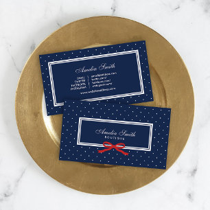 Preppy Blue Polka Dot Red Ribbon Social Media Visitkort