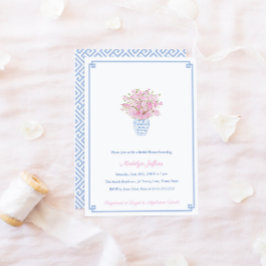 Preppy Blue & Rosa Ginger Burk Möhippa Party Inbjudningar