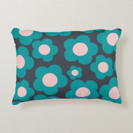 Preppy Blue Rosa Hippie Flower Mönster Prydnadskudde