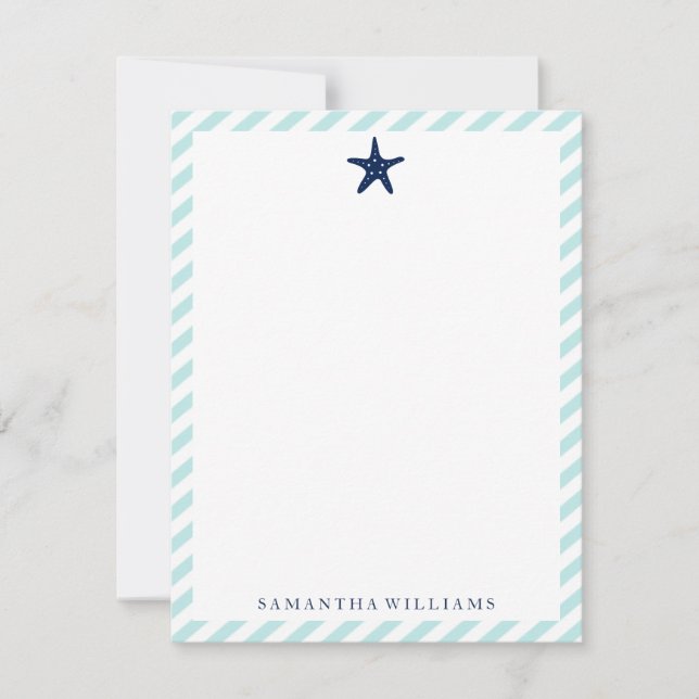 Preppy Blue Starfish på Mint Rand Note Card Inbjudningar (Framsida)