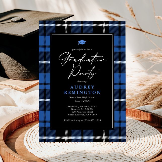 Preppy Blue Tartan Graduation Inbjudningar (Skapare uppladdad)