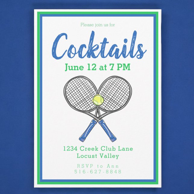 Preppy Blue Tennis Racquets Cocktail Party Inbjudningar (Skapare uppladdad)