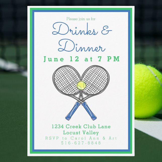 Preppy Blue Tennis Racquets Drinks Party Inbjudningar (Skapare uppladdad)
