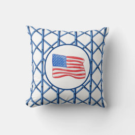 Preppy Blue Trellis Bamboo Mönster American Flagga Kudde