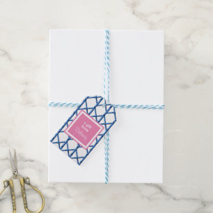 Preppy Blue Trellis Bamboo Mönster Anpassningsbar Presentetikett