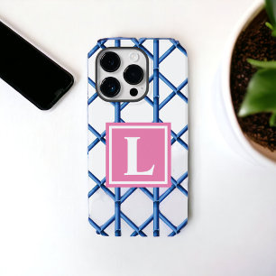 Preppy Blue Trellis Bamboo Mönster Monogram