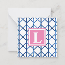 Preppy Blue Trellis Bamboo Mönster Monogram Anteckningskort