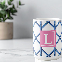 Preppy Blue Trellis Bamboo Mönster Monogram Kaffemugg