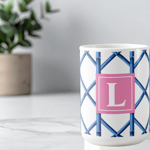 Preppy Blue Trellis Bamboo Mönster Monogram Kaffemugg