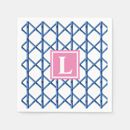 Preppy Blue Trellis Bamboo Mönster Monogram Pappersservett
