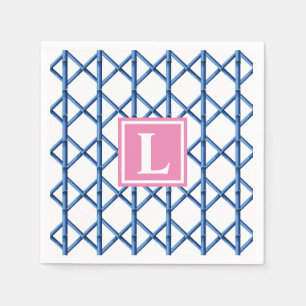 Preppy Blue Trellis Bamboo Mönster Monogram Pappersservett