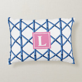 Preppy Blue Trellis Bamboo Mönster Monogram Prydnadskudde