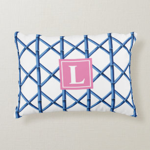 Preppy Blue Trellis Bamboo Mönster Monogram Prydnadskudde