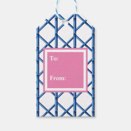 Preppy Blue Trellis Bamboo Mönster Presentetikett