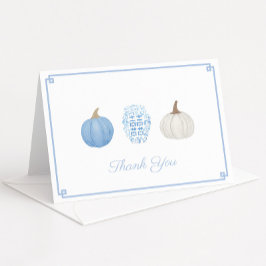 Preppy Blue White Chinoiserie Pumpkins Baby Shower Tack Kort