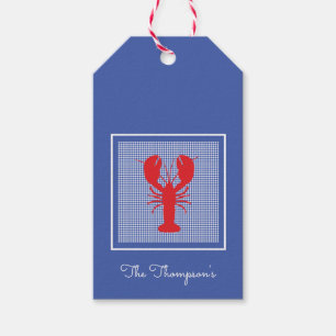 Preppy Blue White Gingham Red Lobster Designer Presentetikett