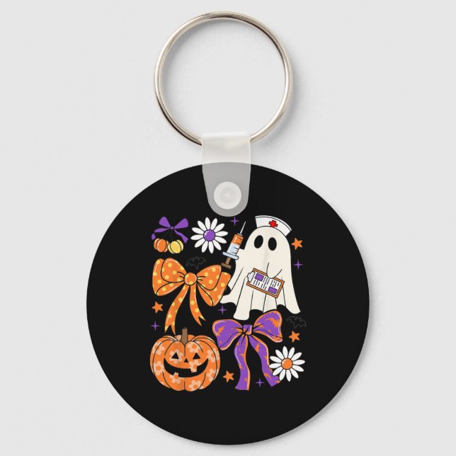 Preppy Boho Blommigt Nurse Ghost Coquette Bow Hall Nyckelring (Framsida)