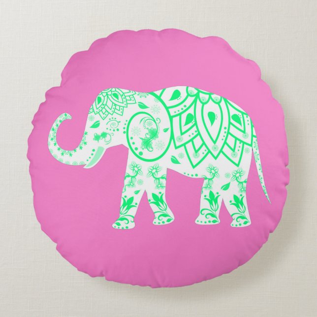 Preppy Boho Elephant Pillow Rund Kudde (Framsidan)
