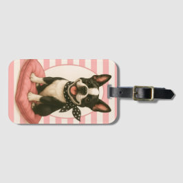 Preppy Boston Terrier Bagagebricka