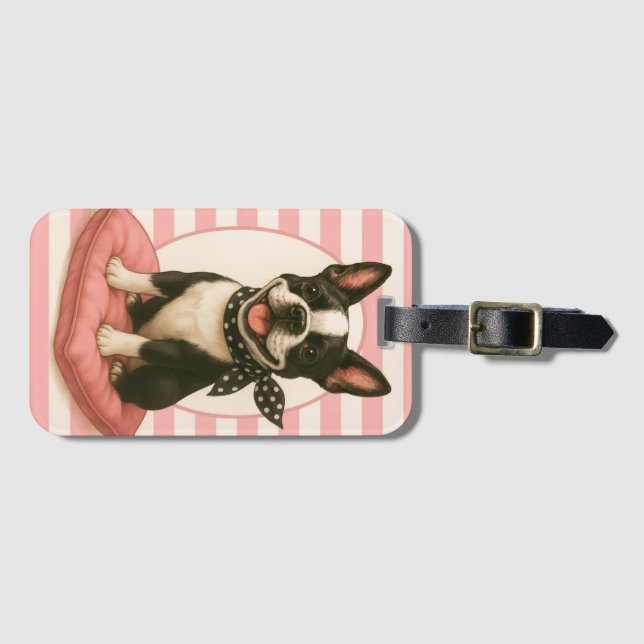 Preppy Boston Terrier Bagagebricka (Framsida horisontal)