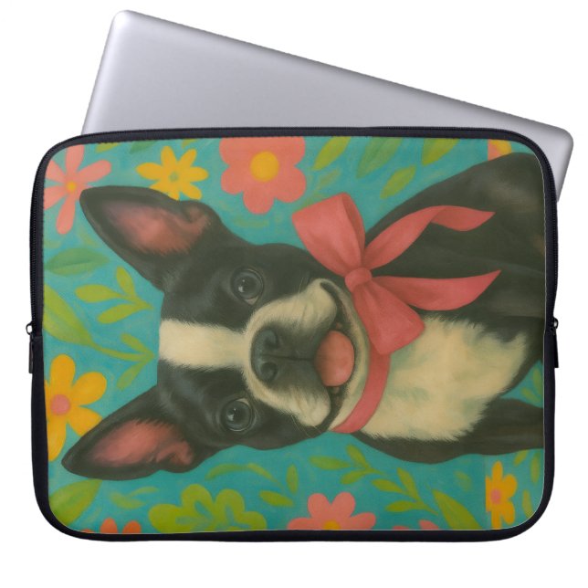 Preppy Boston Terrier Laptop Fodral (Framsidan)