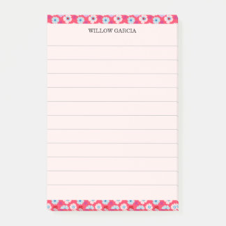 Preppy Botanical Chic Röd/Rosa Blommig Linjerad An Post-it Block