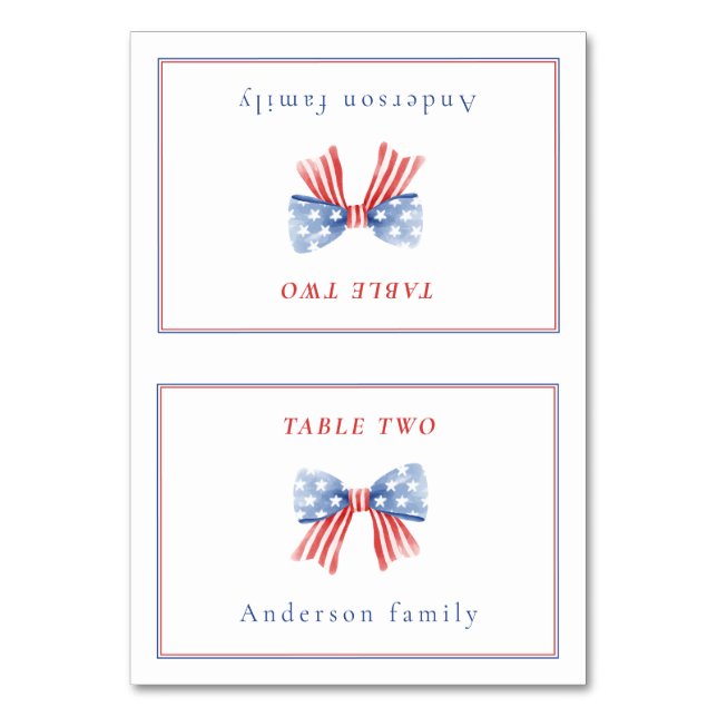 Preppy Bow 4th of July BBQ Foldable Name Card Bordsnummer (Framsidan)