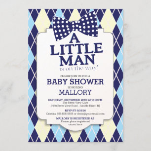 Preppy Bow Tie Argyle Little Man Boys Baby Shower Inbjudningar