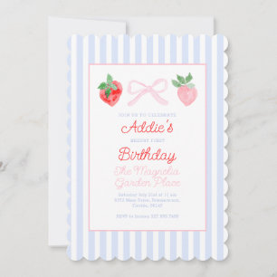 Preppy Bows & Strawbär Berry First Birthday Inbjudningar