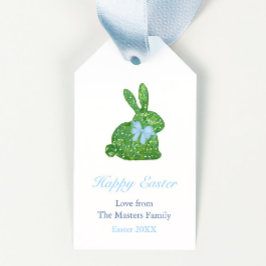 Preppy Boxwood Bunny Blue Bow Glad påsk Presentetikett