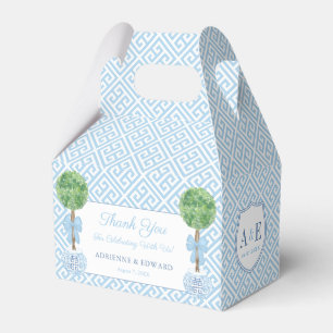 Preppy Boxwood Topiary Monogram Blue Grönt Bröllop Presentaskar
