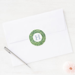 Preppy Boxwood Wandean Monogram Party-förmån Runt Klistermärke