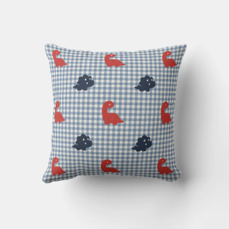 Preppy Boys Dinosaur Gingham Navy, Red & Blue Kudde