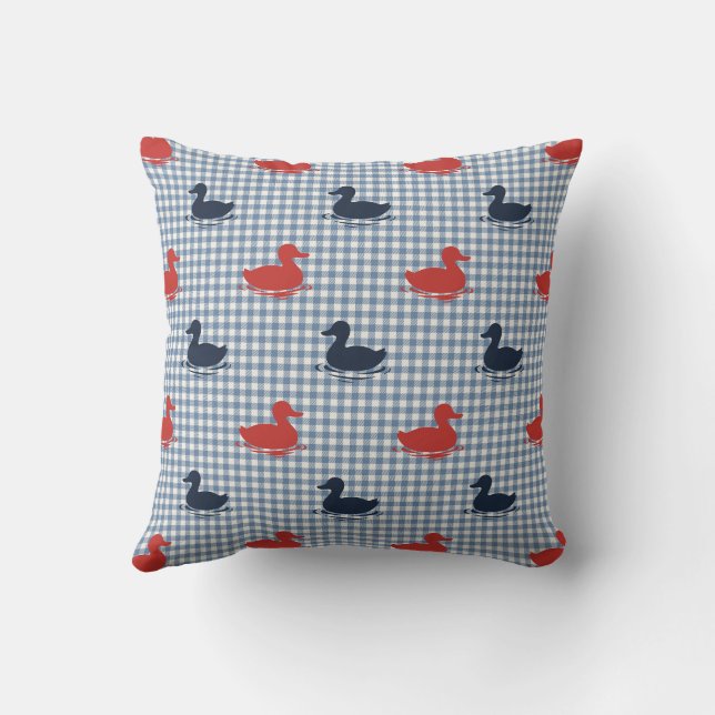 Preppy Boys Duck & Gingham Navy Red Smoke Blue Kudde (Baksida)