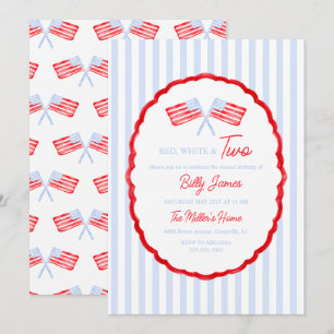 Preppy Boys Red White & Two Patriotic Birthday Inbjudningar