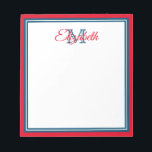 Preppy Bright Red and Marine Blue Monogram Anteckningsblock<br><div class="desc">Anpassa det här lilla,  ljusröda,  marina blå och vita monogrammet med ditt val av namn och början.</div>
