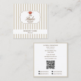 Preppy Brown & Beige Stripes Bakery Logo QR Code Fyrkantigt Visitkort