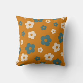 Preppy Brown Blue Hippie Flower Mönster Kudde