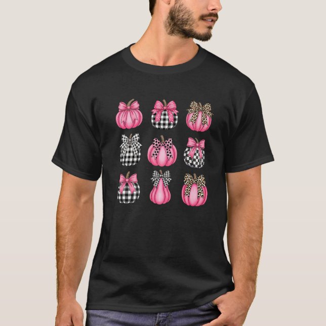 Preppy Buffalo Play Rosa Pumpkin Bow Coquette Tre T Shirt (Framsida)